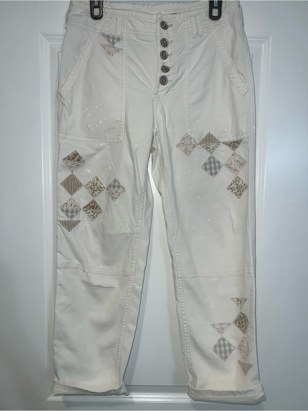 Pilcro the wanderer Cream Patchwork Button-Fly Jeans